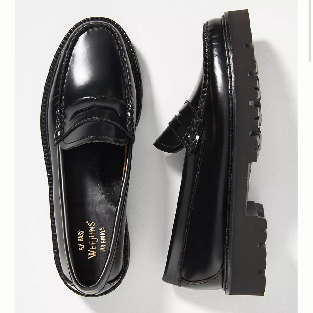 G.H. Bass & Co. Black Patent Lug Sole Penny Loafers